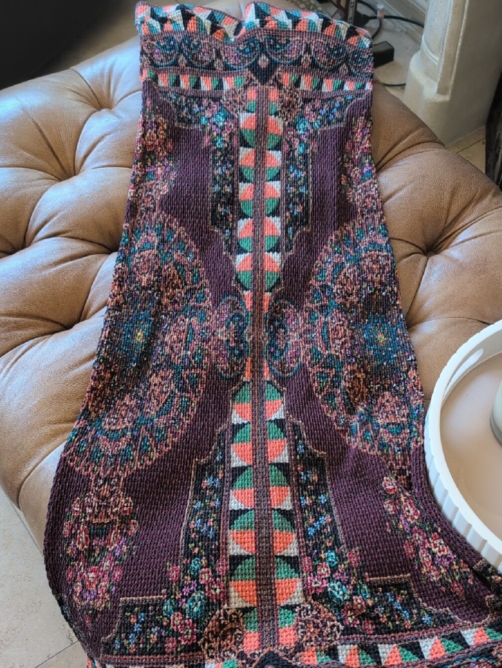 FARM Rio, Anthropologie Burgundy Multicolor Geometric Maxi Skirt - Picture 5 of 8